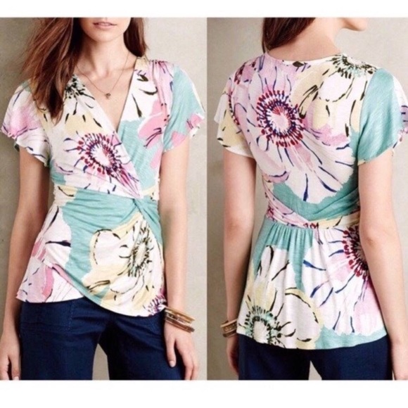 Deletta Tops - Deletta Anthropologie Azores Top Twist Floral Top